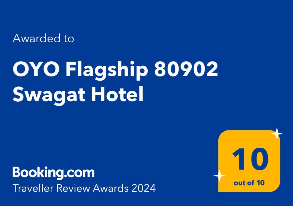 BhiwadiOYO Flagship 80902 Swagat Hotel的读牛旗船酒店的标志的屏幕