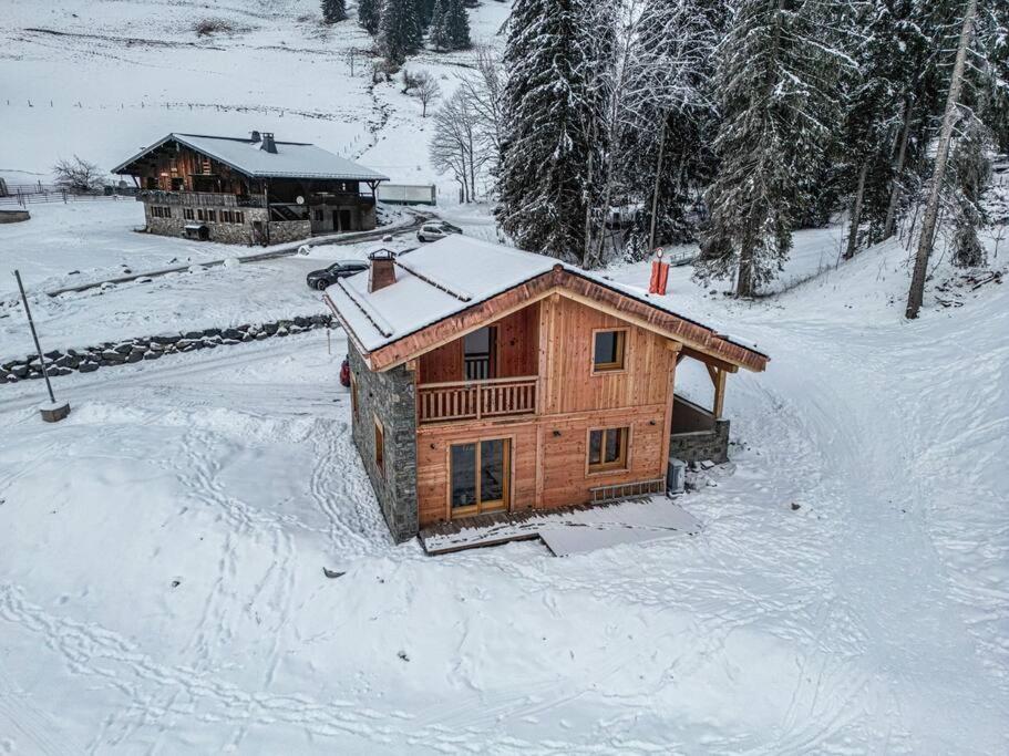 莫尔济讷Alpen Chalet的小木屋,地面上积雪