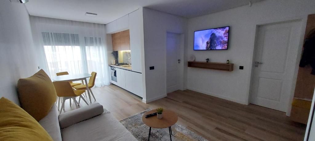 奥拉迪亚SIA Studio的客厅配有沙发和墙上的电视