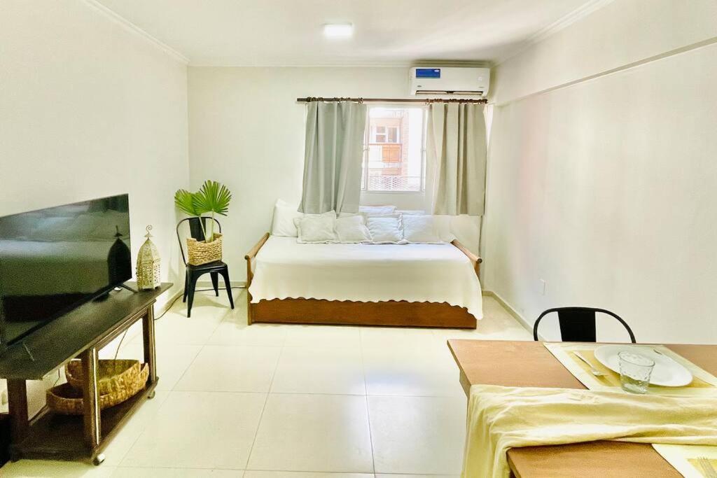 门多萨Amplio Depto excelente ubicación的白色的卧室设有床和窗户