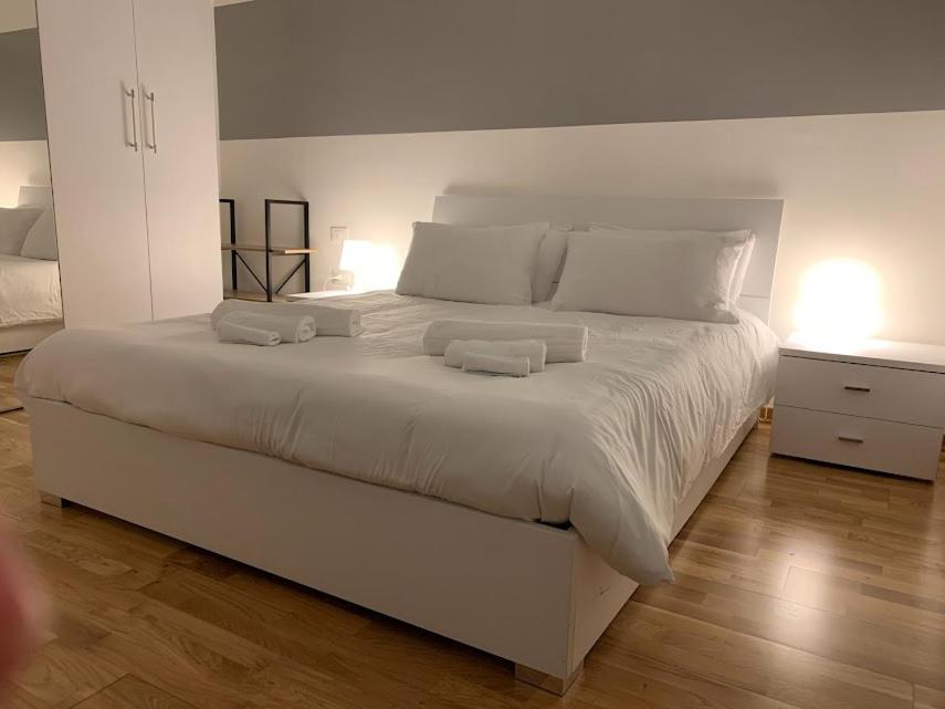 的里雅斯特Il Tasso Rooms & Apartments的卧室配有一张带两个枕头的大白色床