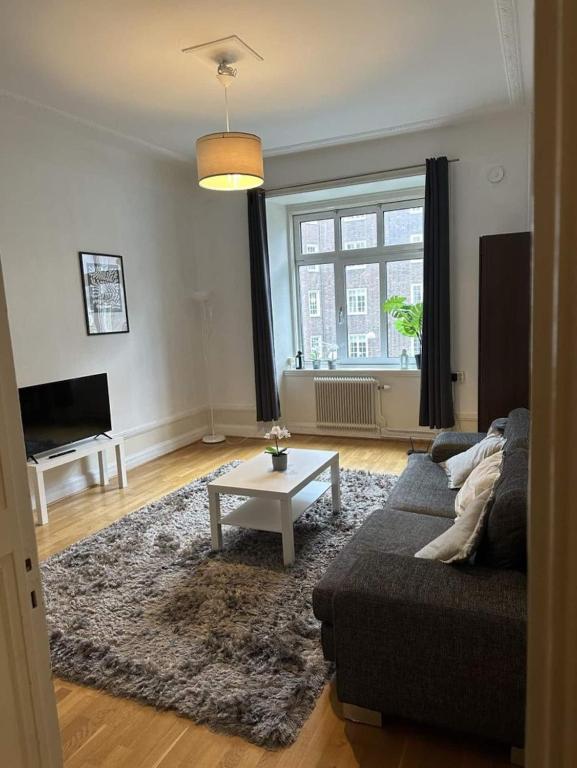 哥德堡Luxury Apartment In City Centre的客厅配有沙发和桌子