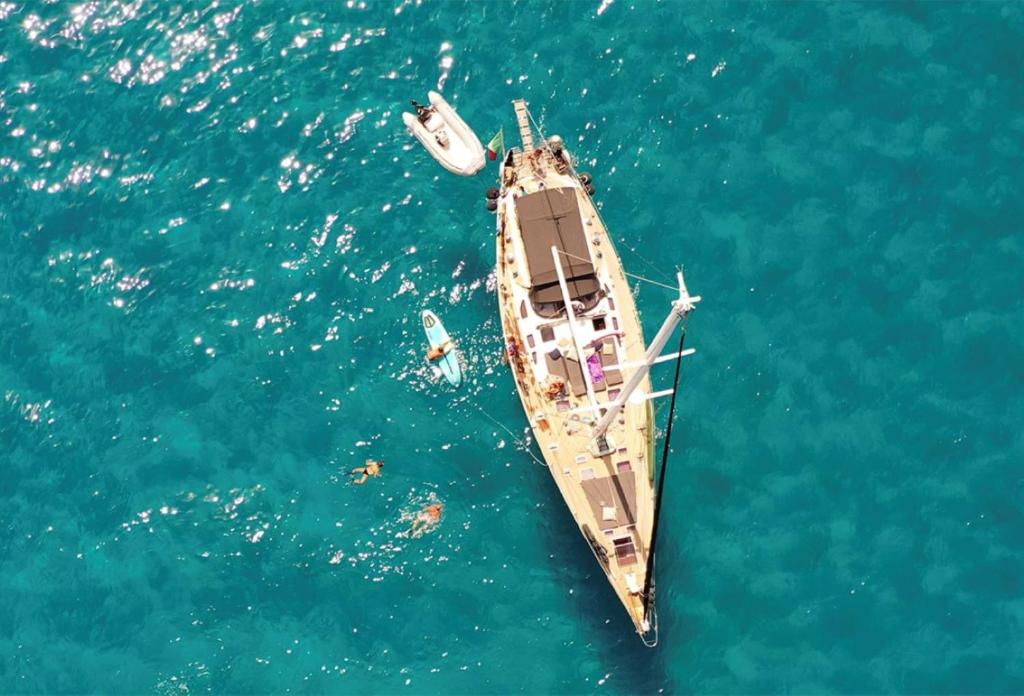 奥尔比亚Yachtsail Alicia 20 meter的船上的人在水中