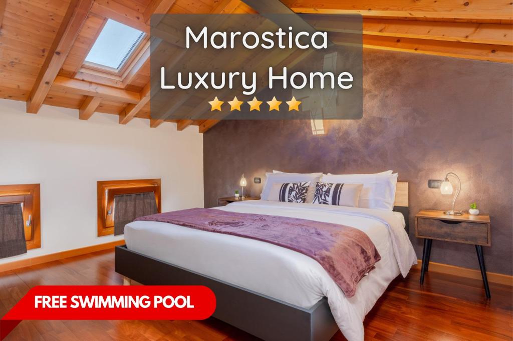 Sarcedo[Marostica - Villa with Swimming Pool] Netflix - WiFi的一间卧室,卧室内配有一张大床