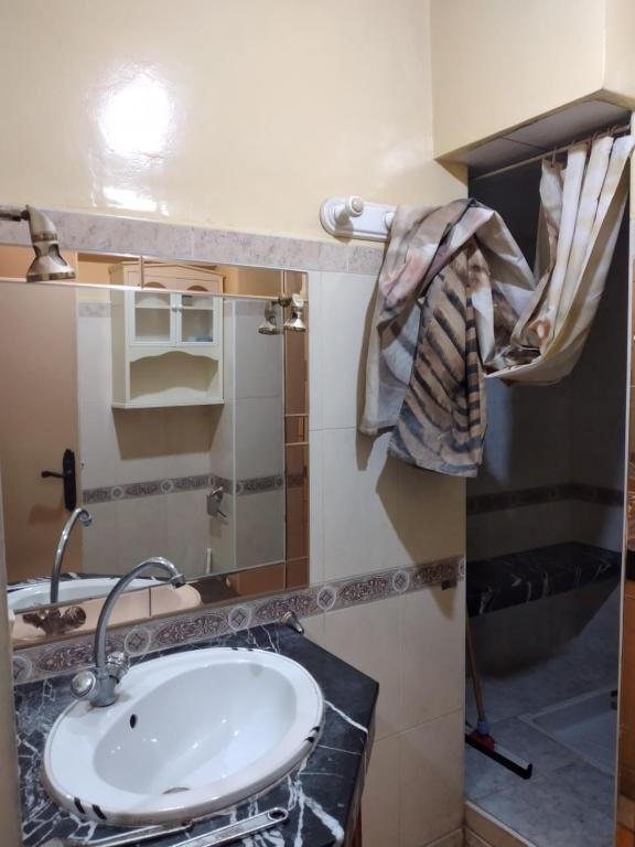 梅克内斯Appartement à Meknès的一间带水槽和镜子的浴室
