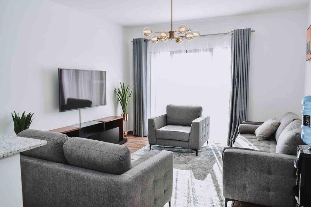 Tatu CityElegant apartment in TATU CITY的客厅配有两张沙发和一台电视