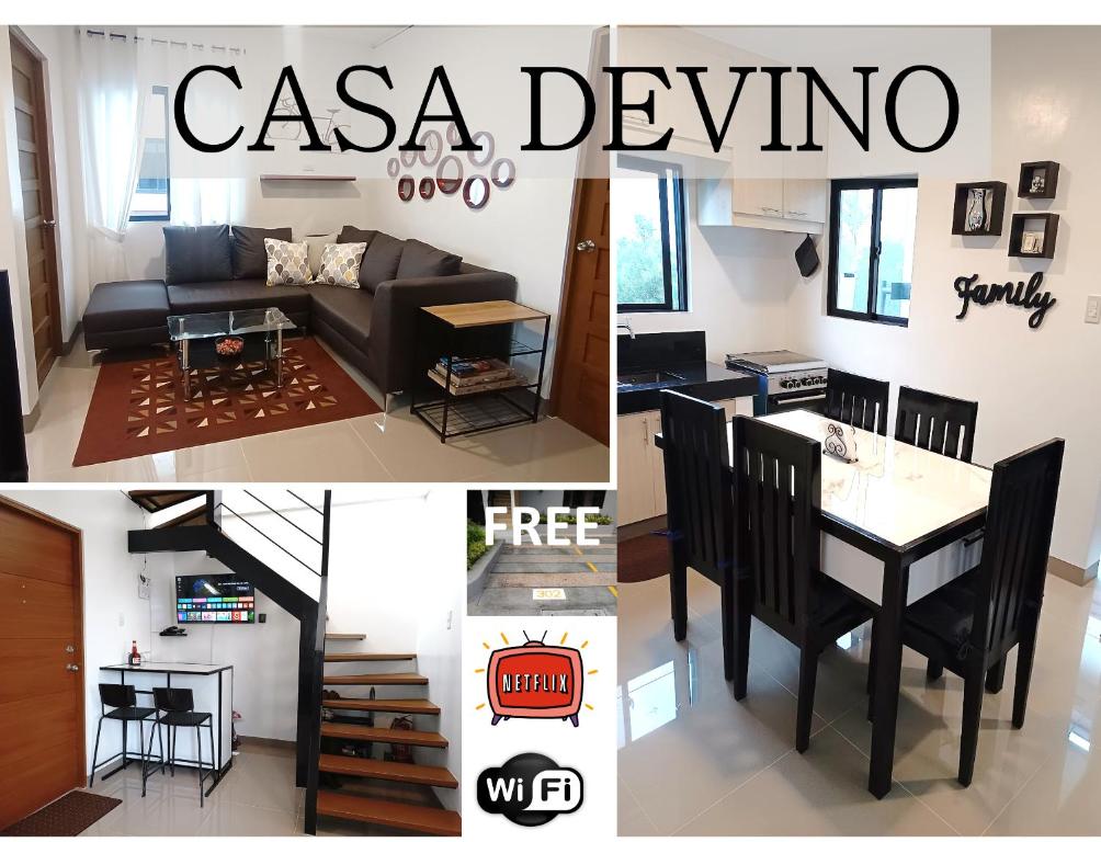 大雅台Casa Devino的客厅和饭厅的照片拼合在一起