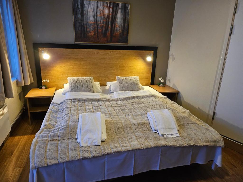 LierMotell Lier的一间卧室配有一张大床和两条毛巾