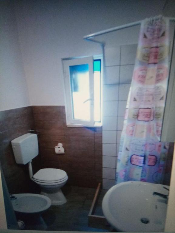 萨维勒特里appartamenti del pescatore的一间带卫生间、水槽和窗户的浴室