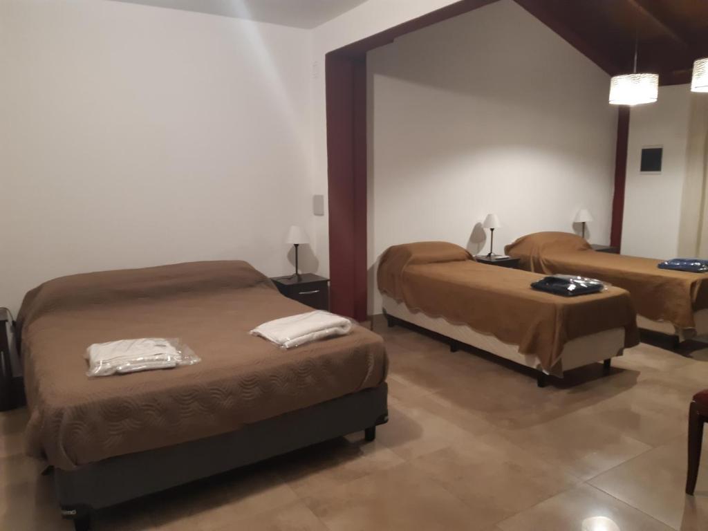 门多萨ENCANTOS DE MENDOZA Apartments的一间卧室配有两张床和镜子
