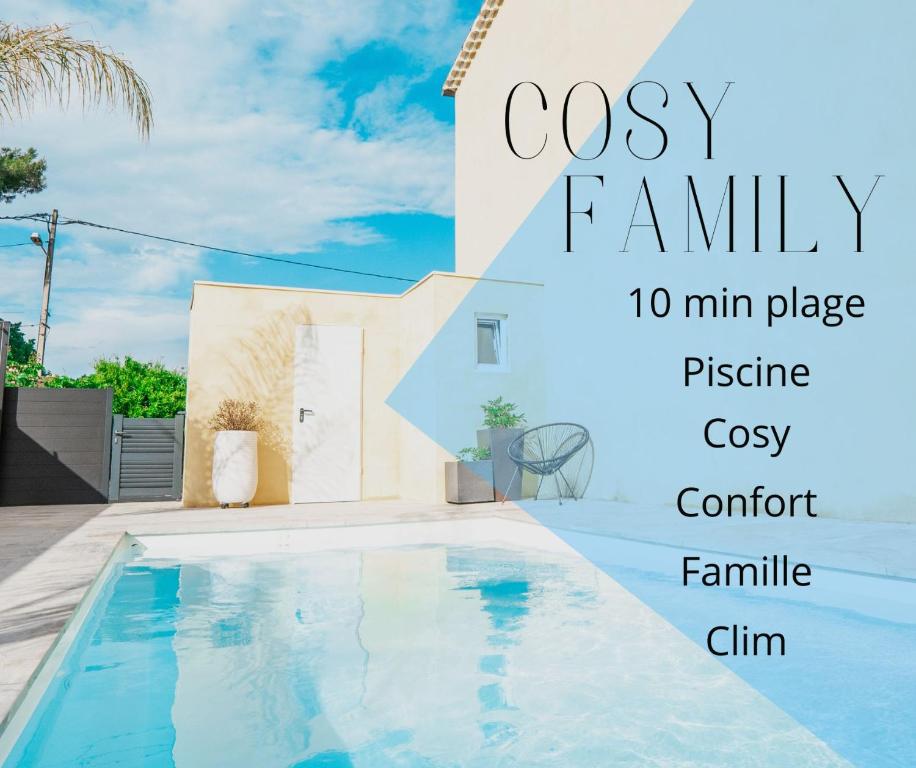 佩罗勒COSYFAMILY Piscine -WIFI- NEUF-FAMILLE -15MIN PLAGE - TOP PROS SERVICESConciergerie的房屋前有游泳池的房子