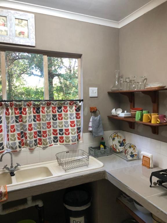 赫卢赫卢韦Lebombo Wattle Cottage - Forest 1的厨房设有水槽和窗户。