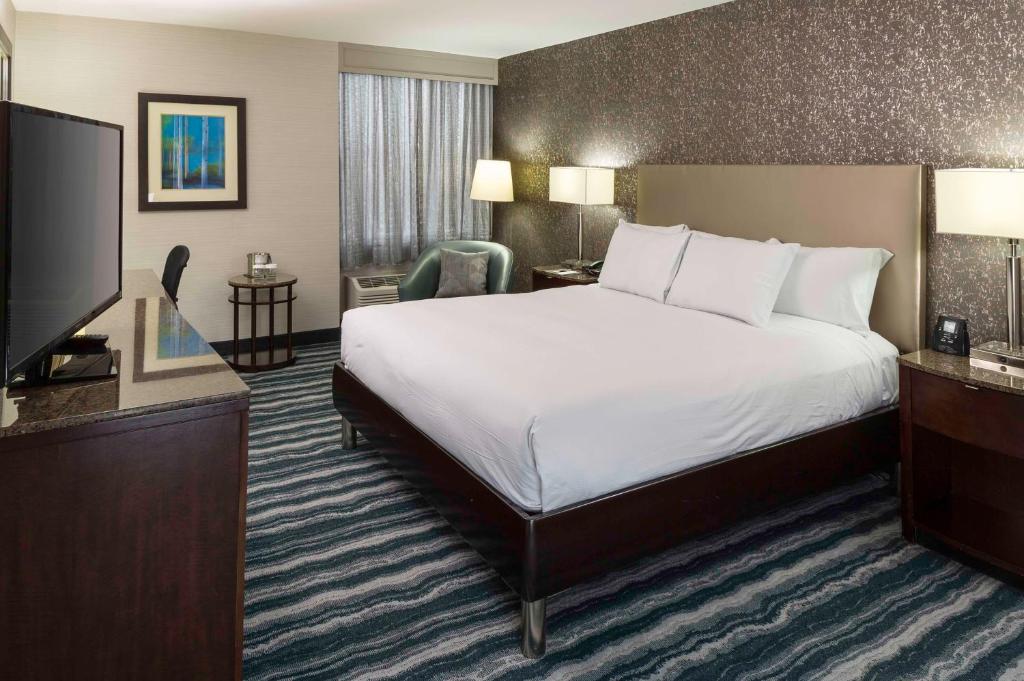 威尔明顿DoubleTree by Hilton Hotel Wilmington的配有一张床和一台平面电视的酒店客房