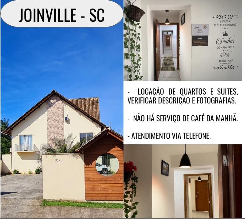 约恩维利Valentina Ramos Pousada - Joinville-SC的房屋两张照片的拼贴