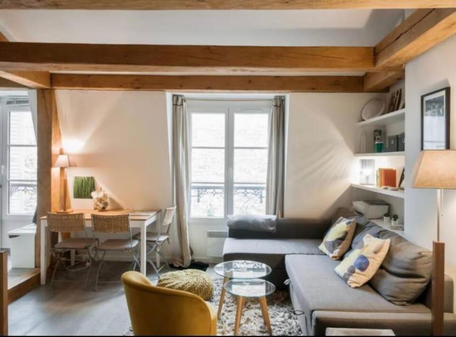 巴黎Lovely Flat Luxembourg Garden的客厅配有沙发和桌子