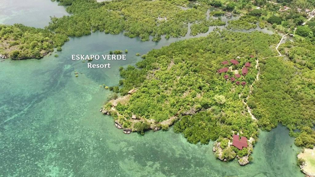 巴迪安Eskapo Verde Resort Moalboal的海洋中的岛屿,有度假村