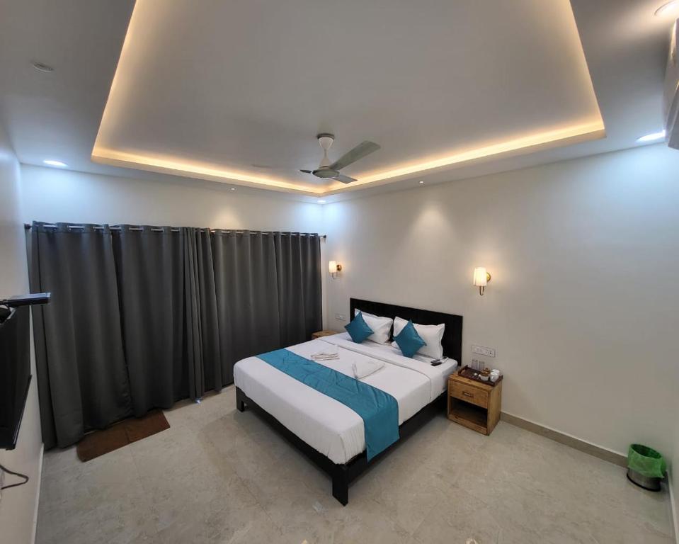 卡纳科纳Sand Tent Beach House PALOLEM的一间卧室设有一张床和天花板