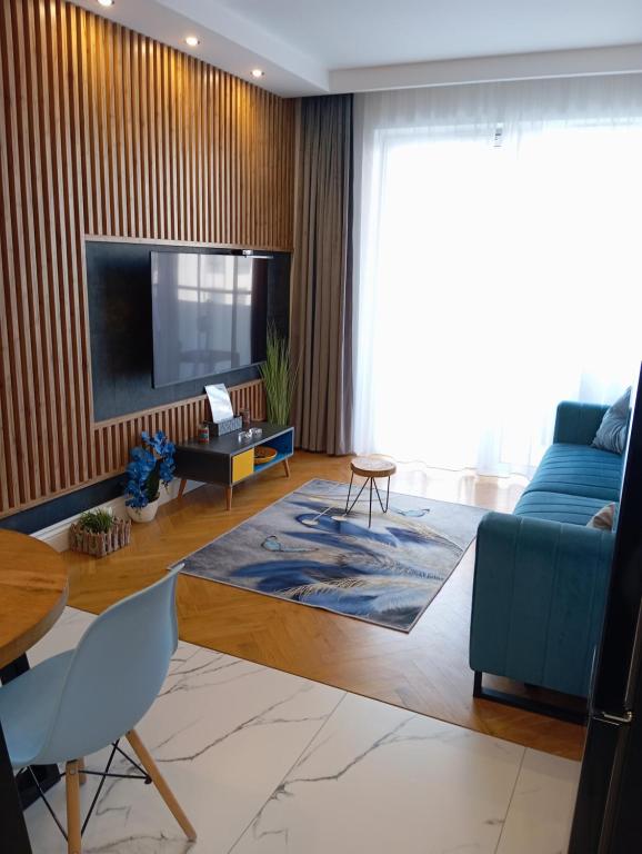 比亚韦斯托克Apartament Rainbow的带沙发和电视的客厅