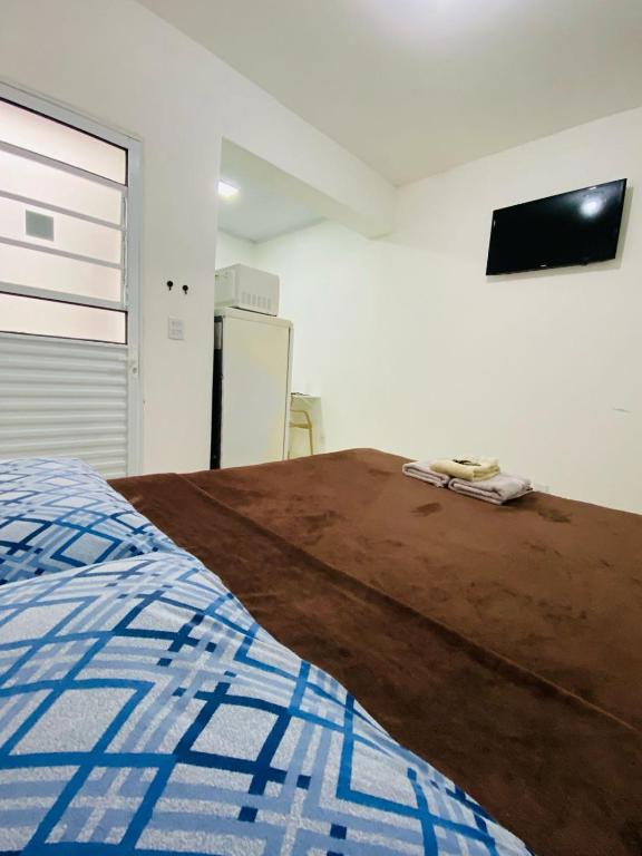 索罗卡巴DuPai 10 Sorocaba的卧室配有一张床,墙上配有电视。