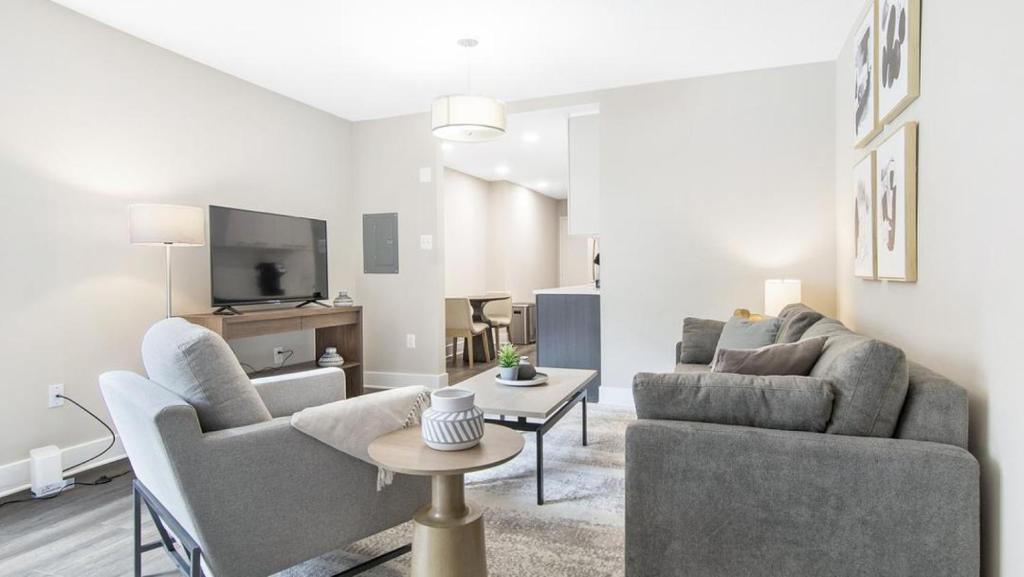 阿林顿Landing Modern Apartment with Amazing Amenities (ID8363X48)的客厅配有两张沙发和一台电视机