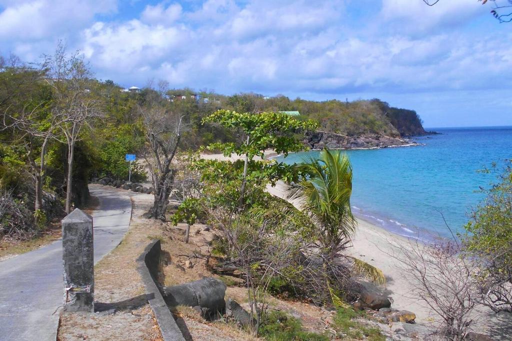 德赛Villa de 2 chambres a Deshaies a 400 m de la plage avec jacuzzi terrasse et wifi的通往海边海滩的道路