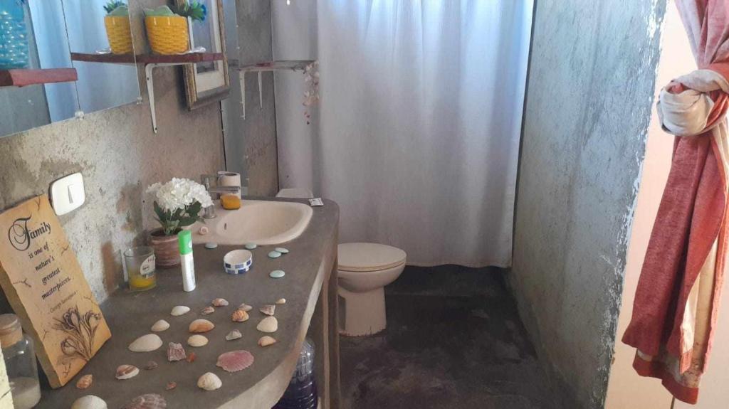 波波约Fullmoon Guasacate House的一间带水槽和卫生间的浴室