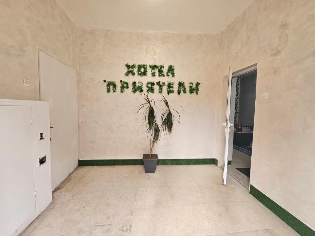 VratsaХотел Приятели的墙上有植物的空房间