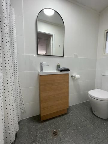 Quorn皮奇里奇公园山林小屋的一间带水槽、卫生间和镜子的浴室
