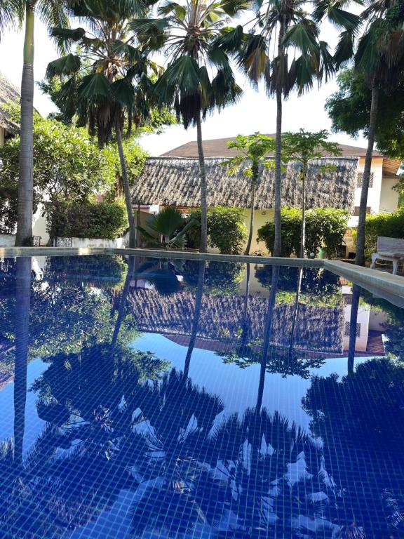 马林迪Hidden Gem villa的棕榈树度假村的游泳池