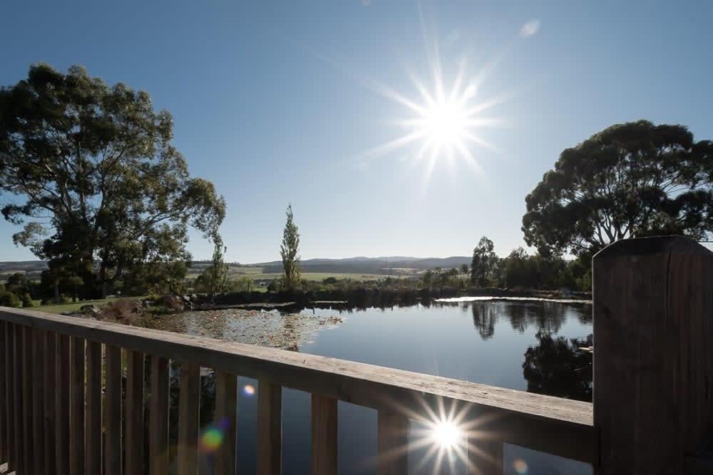 RelbiaRural Apartment with Stunning Views的享有池塘和天空的阳光