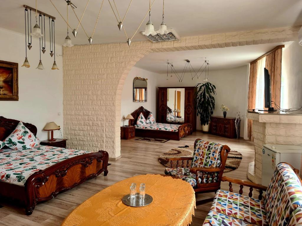 蒂米什瓦拉Pensiunea King的客厅配有沙发和桌子