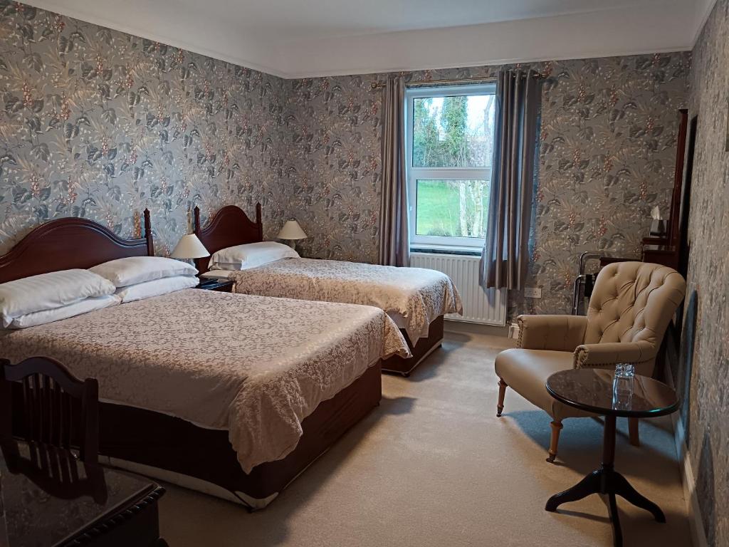 基尔肯尼红岩住宿加早餐旅馆的酒店客房,配有两张床和椅子