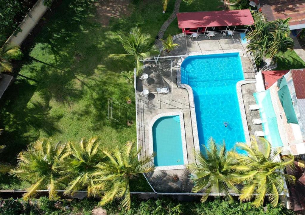 圣拉蒙La Tranquera的享有棕榈树游泳池的顶部景致