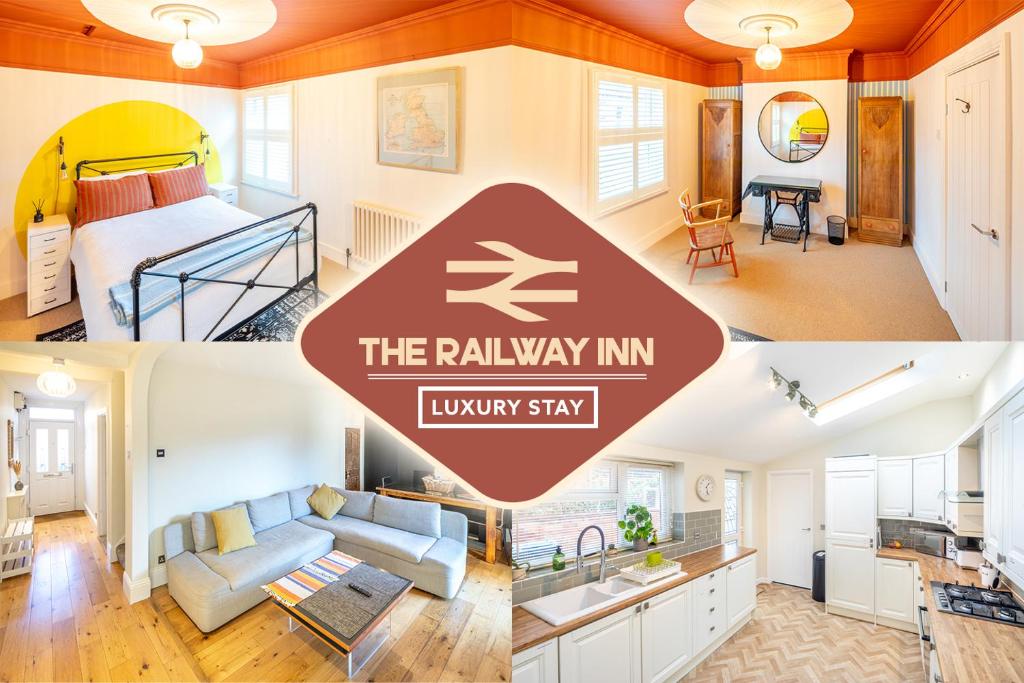 米尔顿凯恩斯The Railway Inn - 3 Bedrooms的房屋三张照片的拼贴