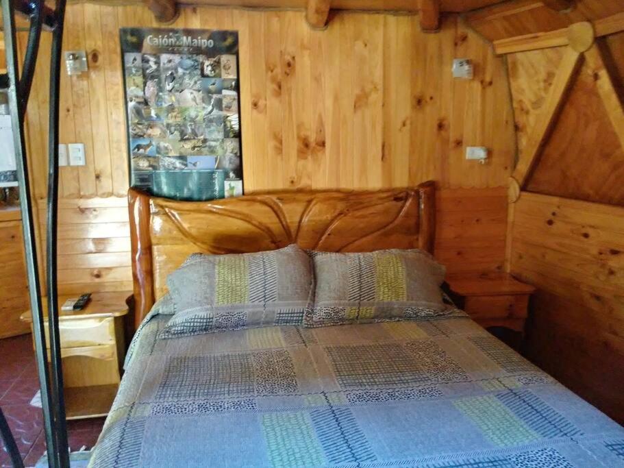 圣何塞德迈波ammonite aventura del Maipo casa entera reserva 50 por ciento anticipado的一间卧室配有一张带木制床头板的床
