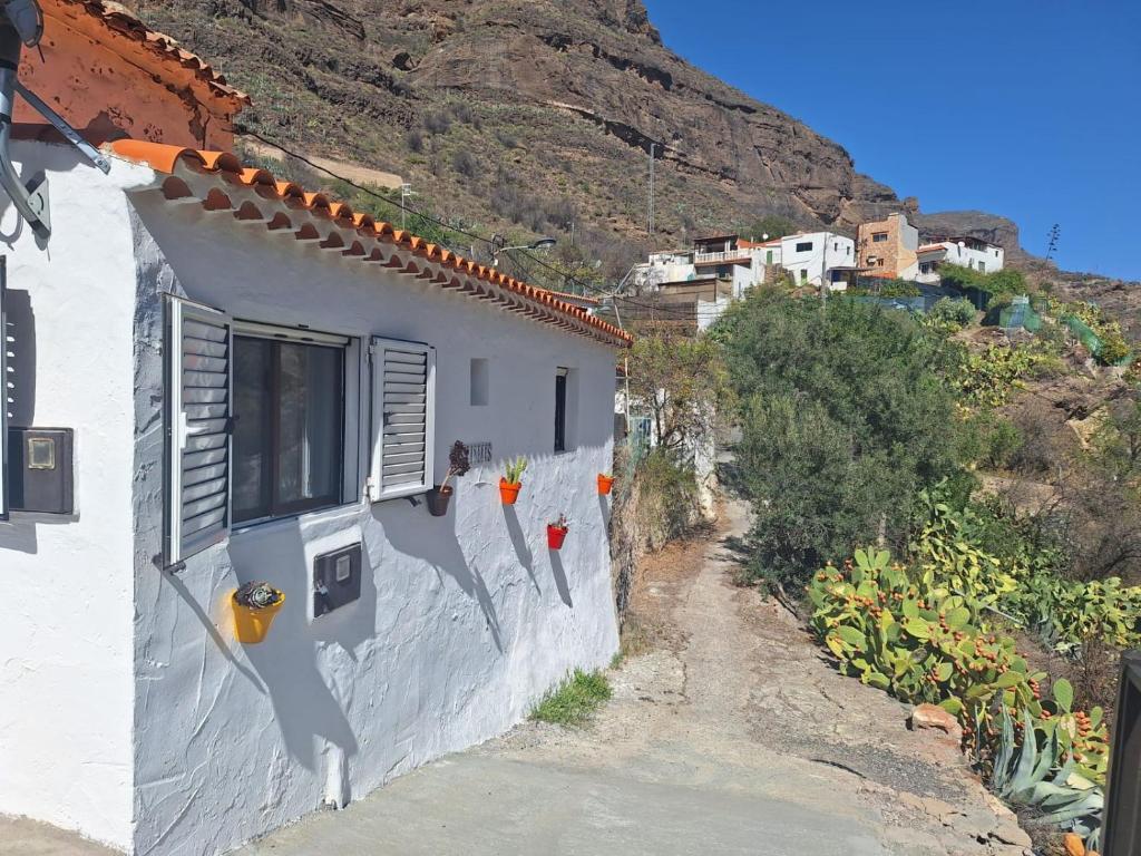 El JuncalCasa Rural LOS PINARES El Juncal de TEJEDA的一面有画的建筑物