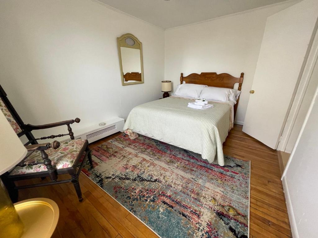 埃斯卡诺巴Historical Hotel - House of Ludington的一间卧室配有一张床、地毯和镜子