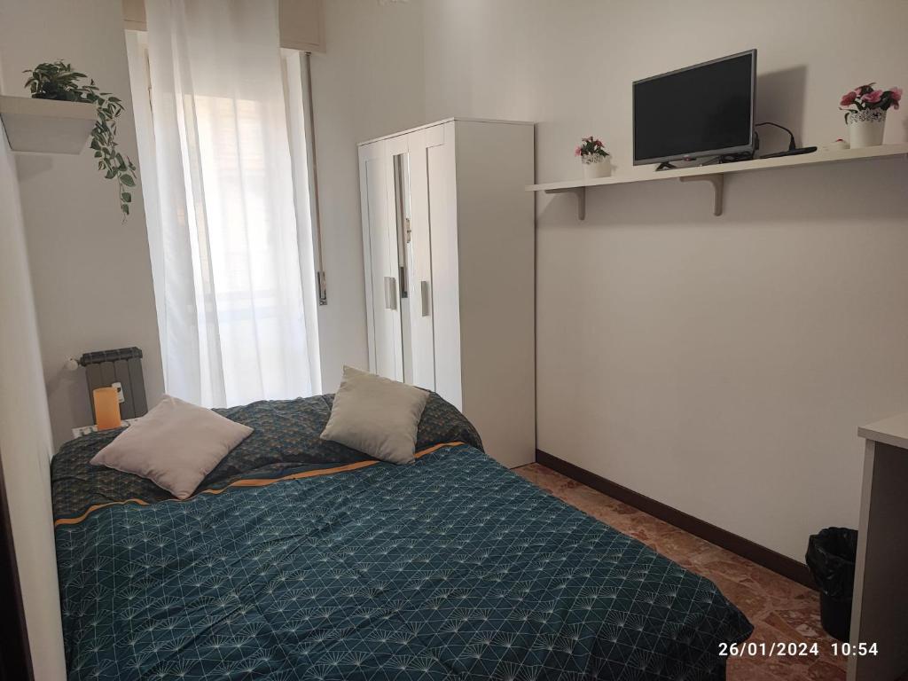 米兰CASA DI LORY的一间卧室配有带枕头的床和电视。