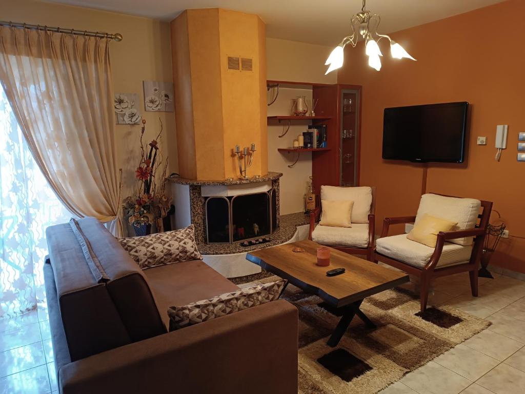亚历山德鲁波利斯J&B Home的带沙发和壁炉的客厅
