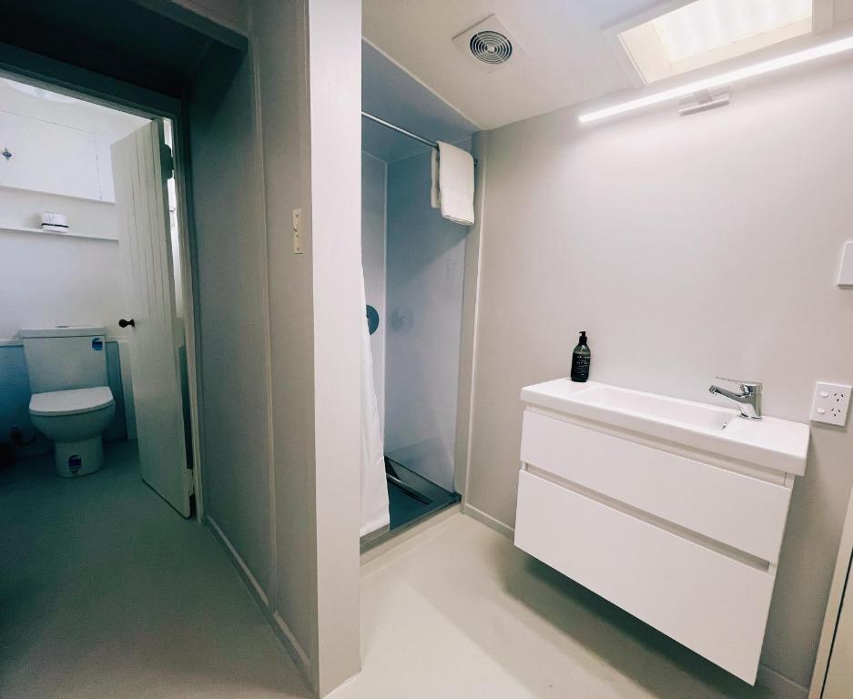 KurowKurow Motel的一间带水槽和卫生间的浴室