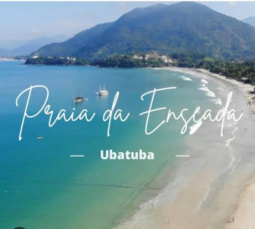 乌巴图巴Casa praia da enseada em Ubatuba的海滩图片,上面写着“加勒拉”紧急事件