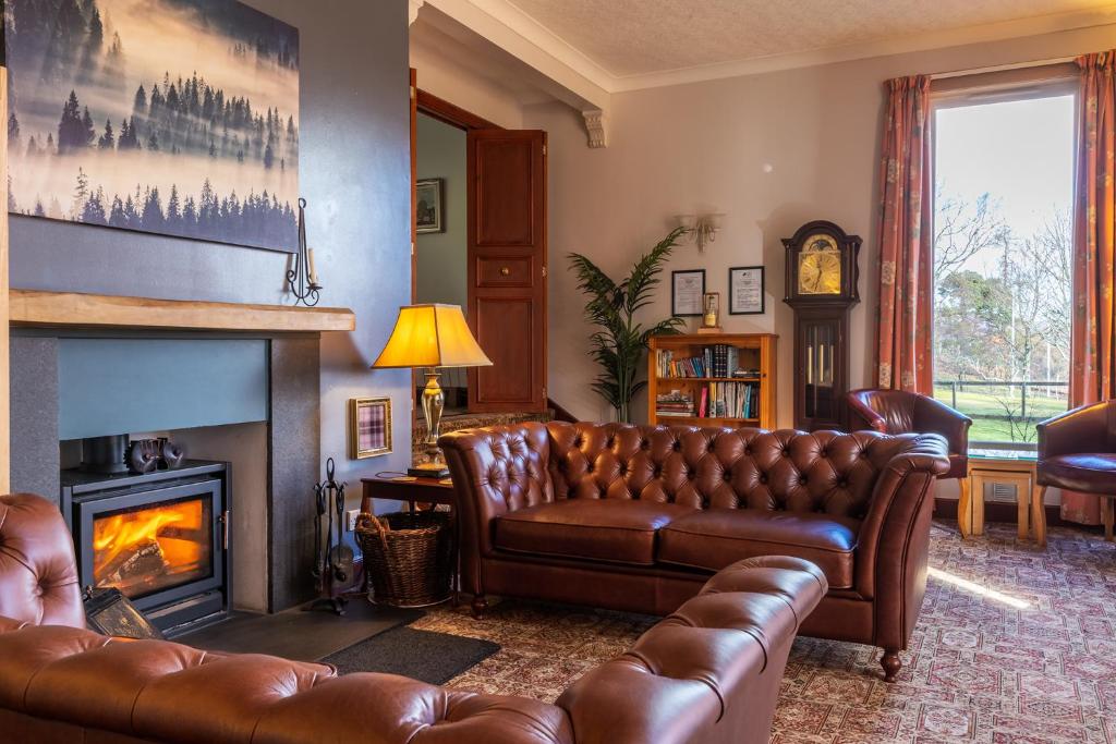 牛顿莫尔Crubenbeg Country House的带沙发和壁炉的客厅