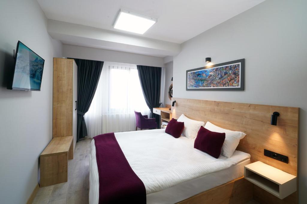 伊斯坦布尔Meet İstanbul Hotel Kadikoy的酒店客房设有床和窗户。
