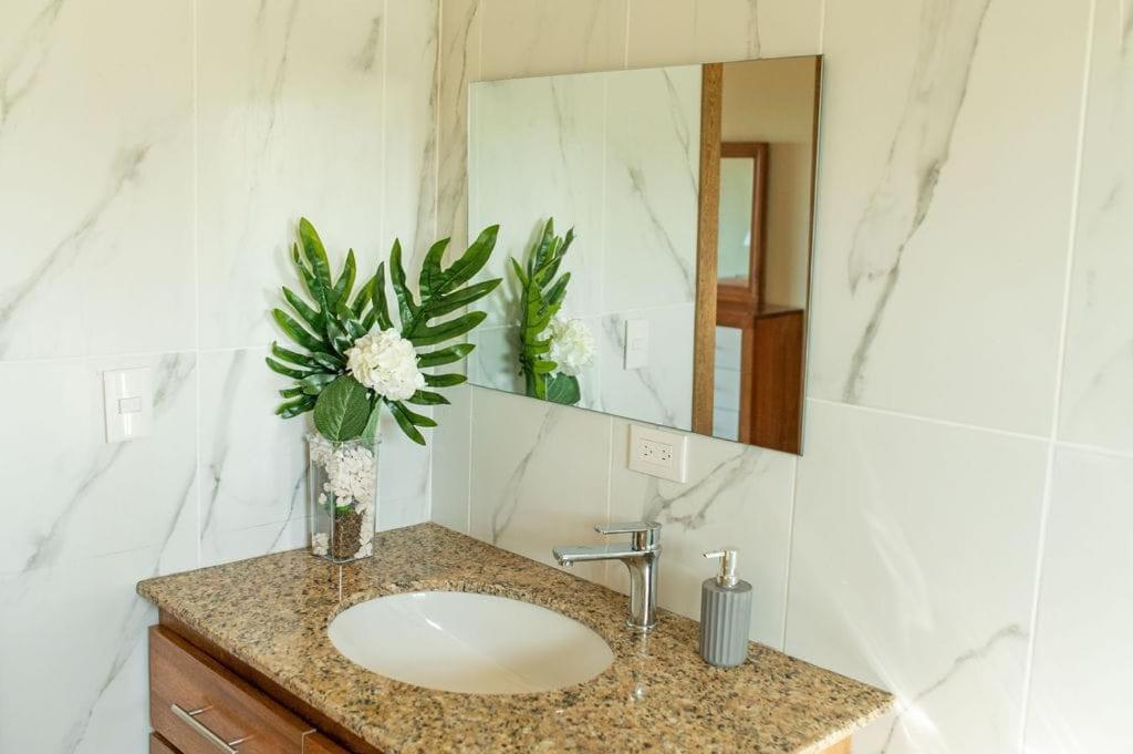 圣斐利-银港Villa luxury puerto plata RD的浴室设有水槽和花瓶
