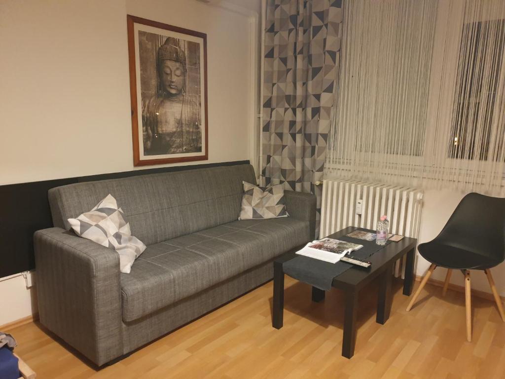 绍尔戈陶尔扬Central Apartman的客厅配有沙发和桌子
