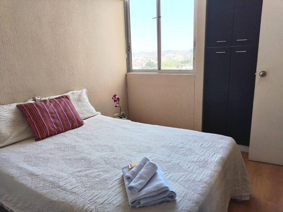 塔克纳Bello departamento en altozano的一间卧室配有一张床,床上有毛巾
