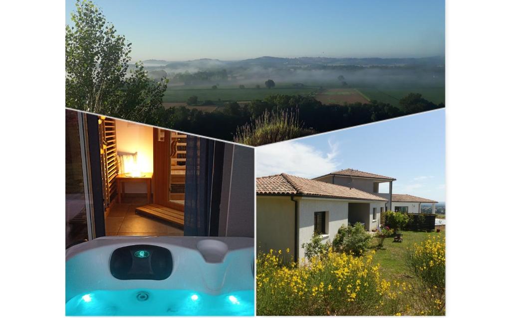 Castelnau-de-LévisPuech Evasion Détente avec SPA et Sauna privatifs à 10 min d'Albi的房屋照片和浴缸的拼合物