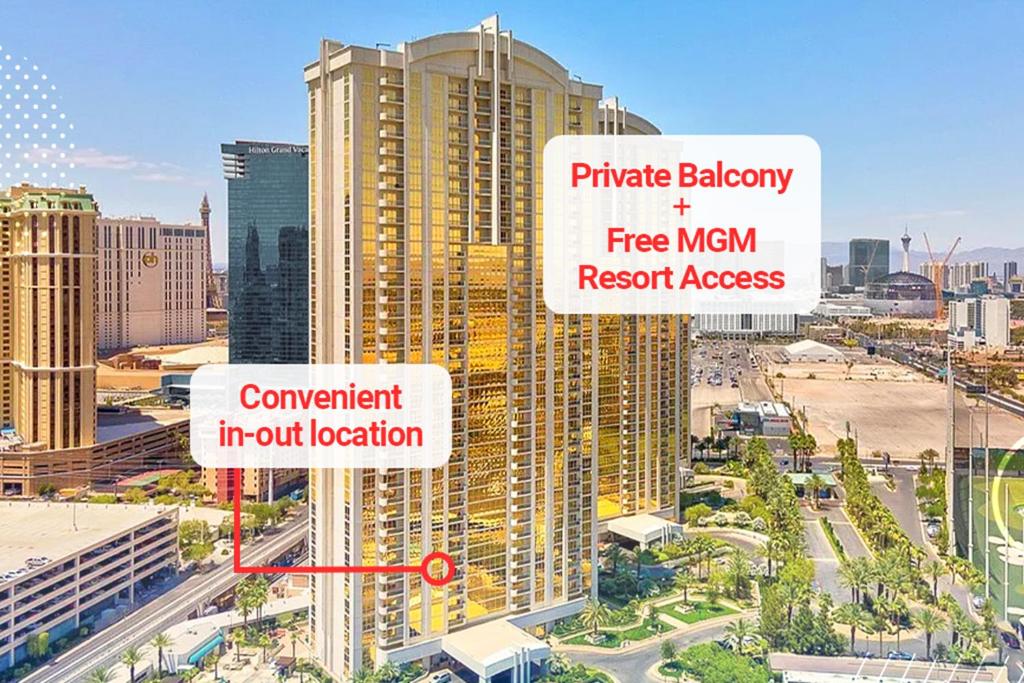 拉斯维加斯LADY LUCK'S VISTA - Private Balcony - Full Kitchen - Two Full Baths - Jetted Tub - Full MGM Grand Resort Access w No Resort Fee at MGM Signature的 ⁇ 染城市建筑的 ⁇ 染