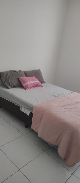 德奥多鲁元帅镇Hostel da Prainha的床上配有粉红色枕头的床