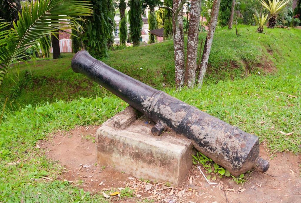 GadutPakoan Indah Hotel Bukittinggi的石头上的一个旧炮
